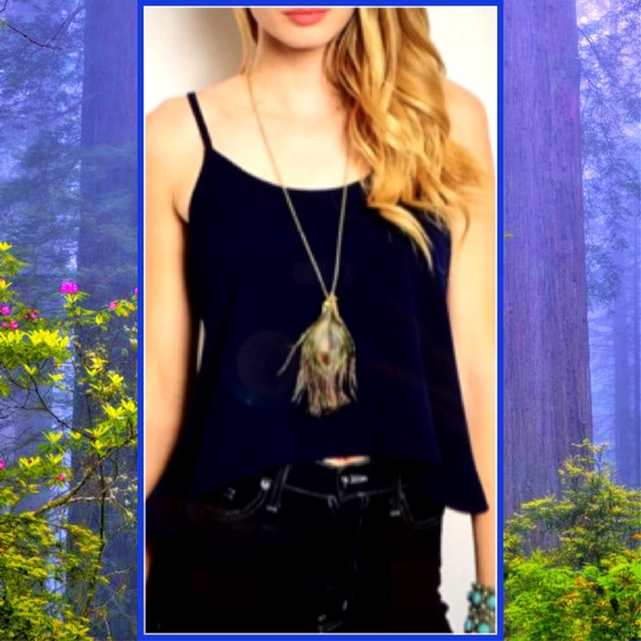 Crop Top Strappy Navy Chain Backside Size Large - Picture 3 of 4